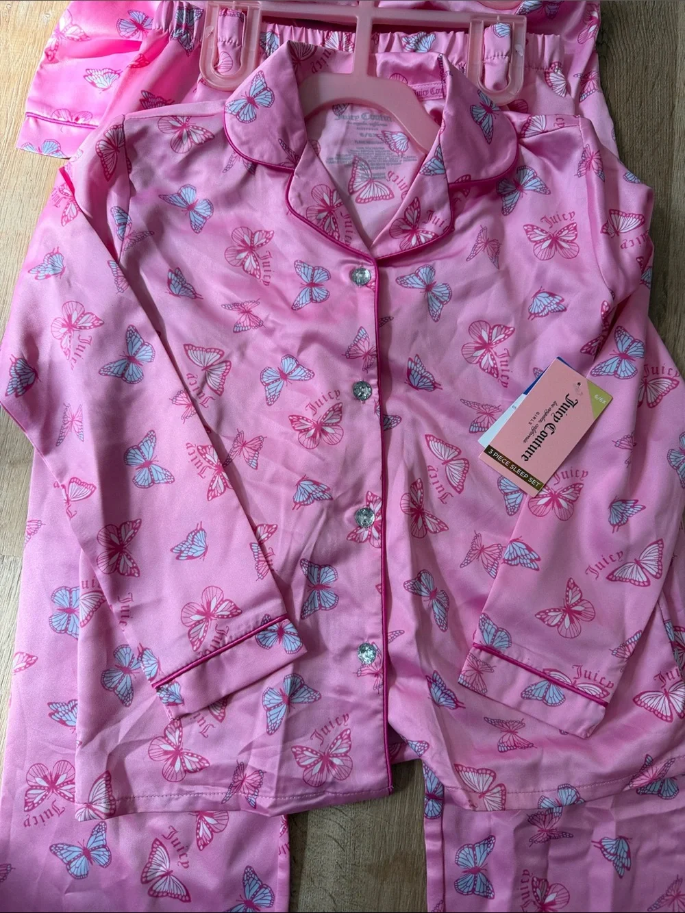 NWT Juicy Couture Girls' Pink Butterfly Pajama Set size 6/6X
